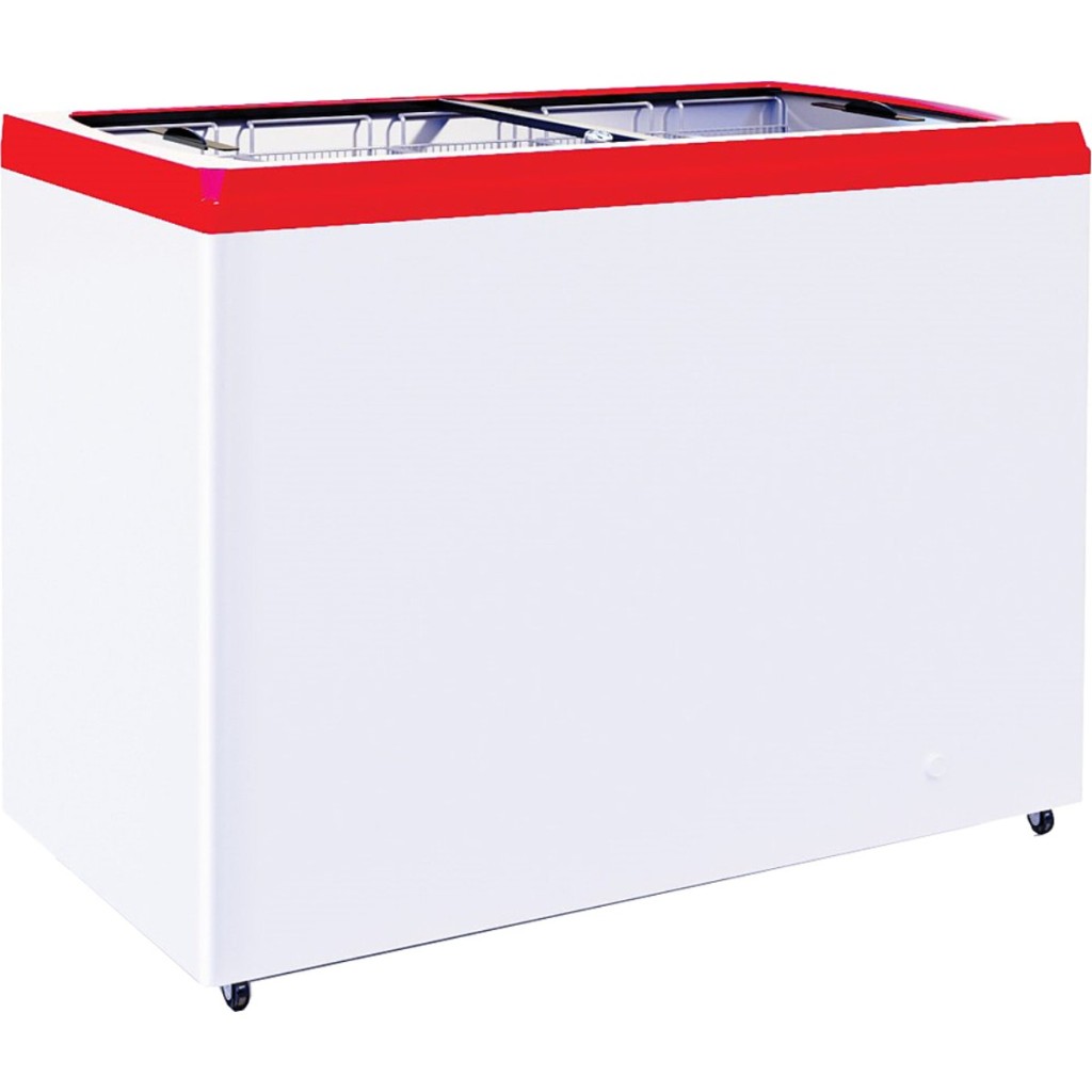 Ларь морозильный с прямым стеклом CRYSPI ЛВН 400 П (СF 400FQ) красный 5 корзин