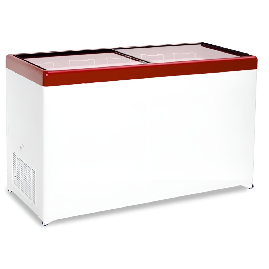 Ларь морозильный с прямым стеклом CRYSPI ЛВН 600 П (СF 600 FQ) красный без корзин